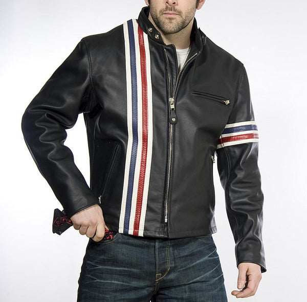 Schott NYC Easy Rider Striped Leather Motorcycle Jacket – Greet Silk