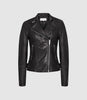 REISS TALLIS LEATHER BIKER JACKET PLUM