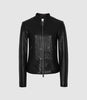 REISS ALLIE LEATHER COLLARLESS BIKER JACKET BLACK