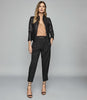 REISS ALLIE LEATHER COLLARLESS BIKER JACKET BLACK