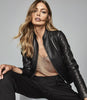 REISS ALLIE LEATHER COLLARLESS BIKER JACKET BLACK