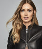 REISS ALLIE LEATHER COLLARLESS BIKER JACKET BLACK