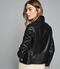 REISS GEO LEATHER BIKER JACKET OXBLOOD