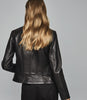 REISS ALLIE LEATHER COLLARLESS BIKER JACKET BLACK