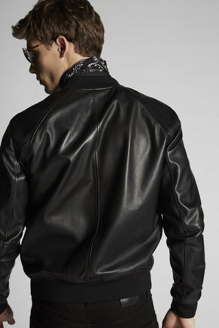 DSQUARED2 Multi Color Leather Bomber Jacket