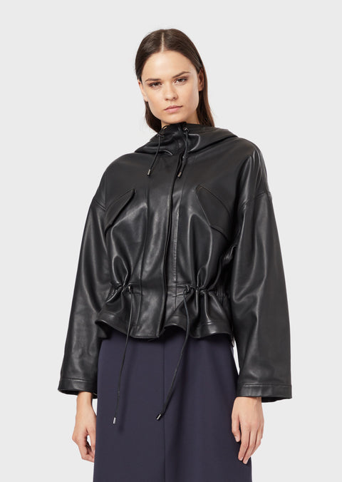 EMPORIO ARMANI  Nappa leather blouson with drawstring hood