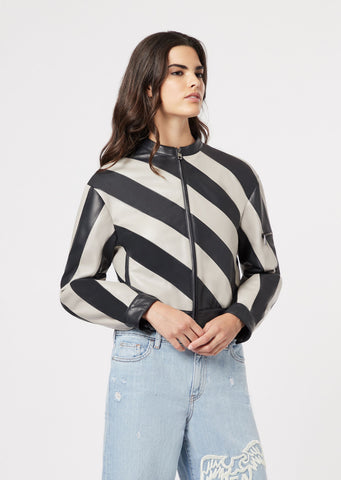 EMPORIO ARMANI  Glove-like lamb nappa leather bomber with two-tone bands