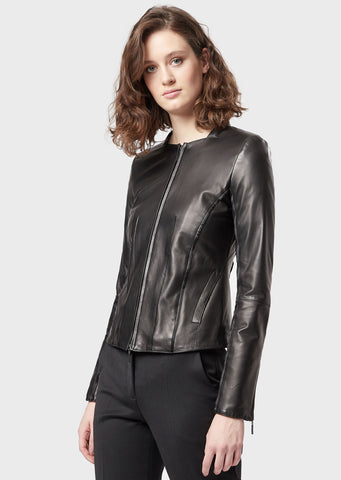 EMPORIO ARMANI  Glove-like lamb nappa leather jacket with satin trim