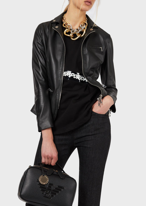 EMPORIO ARMANI  Semi-aniline lambskin nappa leather jacket with studs