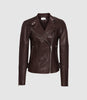 REISS TALLIS LEATHER BIKER JACKET PLUM
