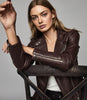 REISS TALLIS LEATHER BIKER JACKET PLUM