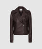 REISS GEO LEATHER BIKER JACKET OXBLOOD