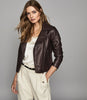 REISS GEO LEATHER BIKER JACKET OXBLOOD