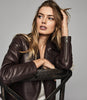 REISS GEO LEATHER BIKER JACKET OXBLOOD