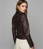 REISS GEO LEATHER BIKER JACKET OXBLOOD