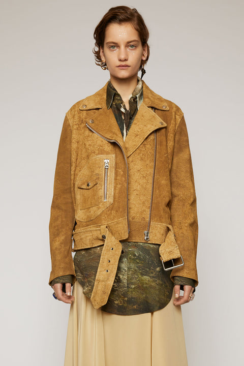 ACNE STUDIOS Distressed-suede biker jacket antique brown