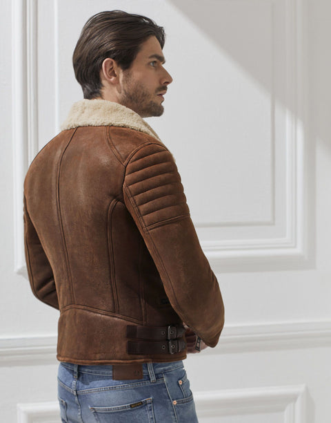BELSTAFF SHEARLING FRASER JACKET In Lightweight Chocolate Brown Shearling Leather