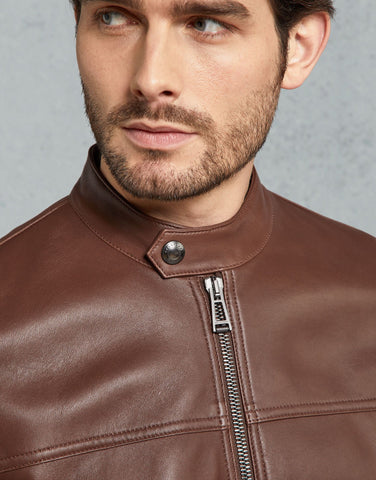BELSTAFF PELHAM LEATHER JACKET In Vegetable Dark Tudor Tanned Nappa Leather