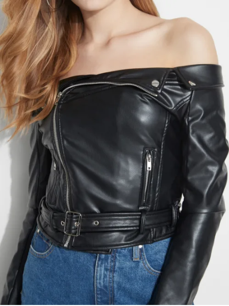 GUESS OFF-THE-SHOULDER MOTO JACKET