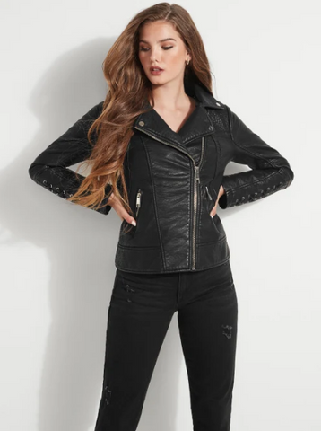 GUESS FAUX-FUR COLLAR MOTO JACKET