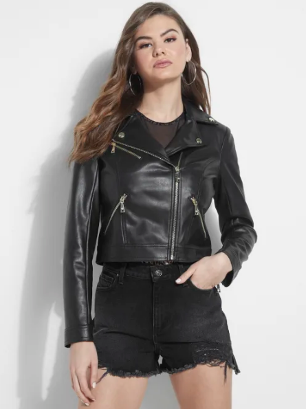 Guess Venom Faux Leather Crop Moto Jacket