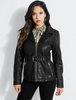 GUESS THERESE BELTED FAUX-LEATHER JACKET