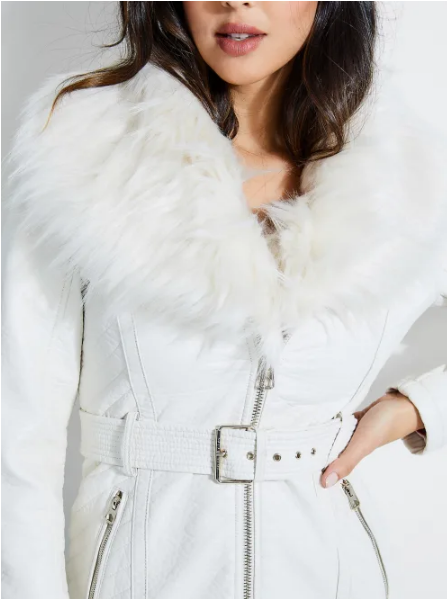 GUESS THERESE BELTED FAUX-LEATHER JACKET