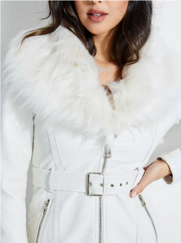 GUESS THERESE BELTED FAUX-LEATHER JACKET