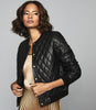 REISS OTTOLIE CROSS STITCH LEATHER BOMBER JACKET BLACK