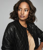 REISS OTTOLIE CROSS STITCH LEATHER BOMBER JACKET BLACK