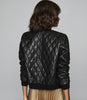 REISS OTTOLIE CROSS STITCH LEATHER BOMBER JACKET BLACK
