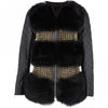 Estimo Mongolian Style Gold Studded Leather And Long Haired Fur Trim Coat Black : Zenabia