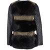 Estimo Mongolian Style Gold Studded Leather And Long Haired Fur Trim Coat Black : Zenabia