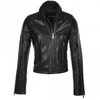 Estimo Short Cropped Vegetable Tanned Leather Biker Jacket Black : Daniela