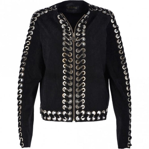 Estimo  Suede Leather Jacket Black: Amaya