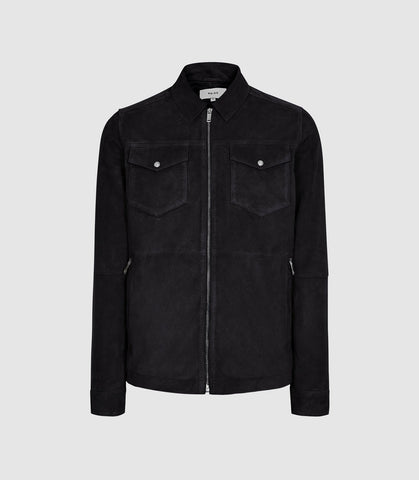REISS CASH SUEDE FOUR POCKET JACKET SAGE